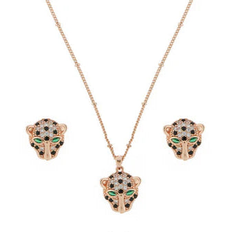 Leopard Face Earring and Necklace Set For Women